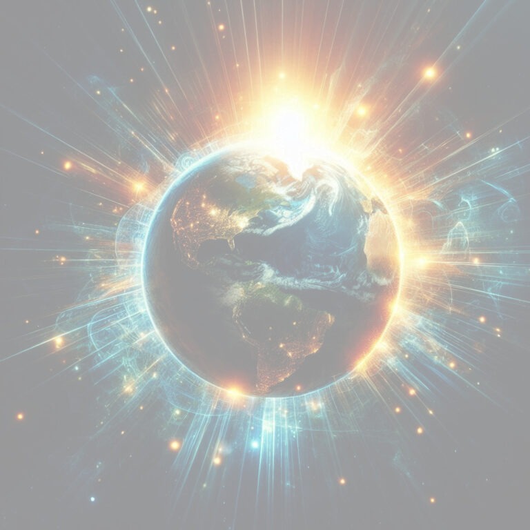 Earth with rays of light shining through, symbolizing transformation and strong energies