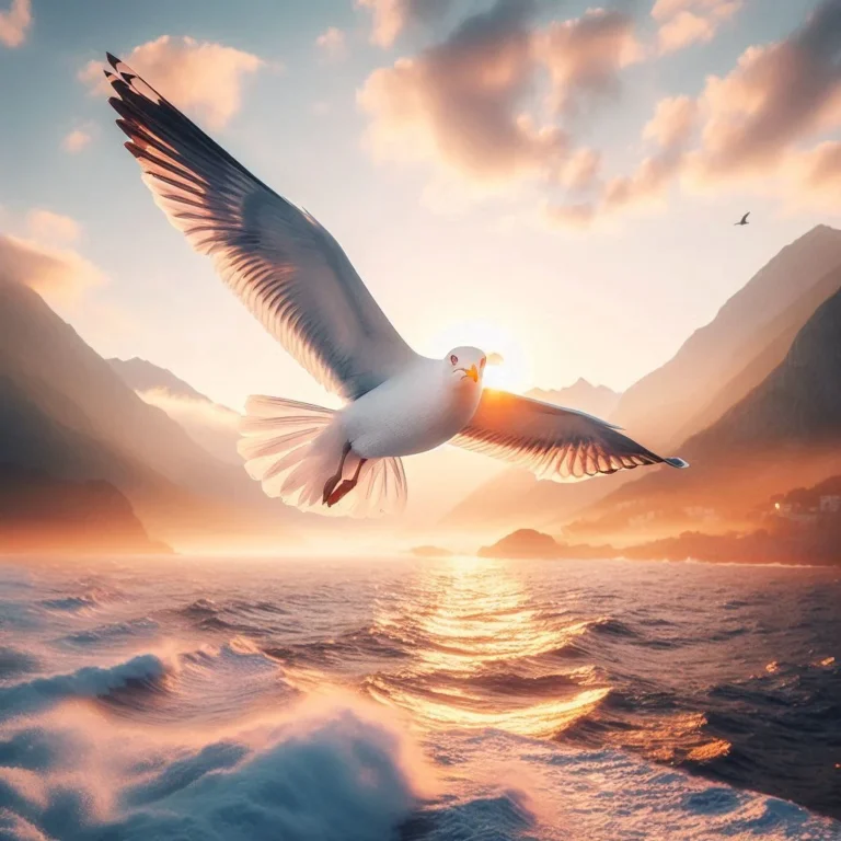 Jonathan Livingston Seagull flying in a fresh morning breeze